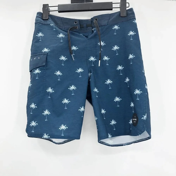 Rip Curl Kids Decco Volley Swim Trunks Board Shorts Blue Palm Tree Size 24